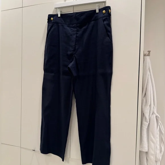Veronica Beard Navy Blue Cropped Wide-leg Trousers with Gold Buttons - Size 16 - Picture 1 of 6